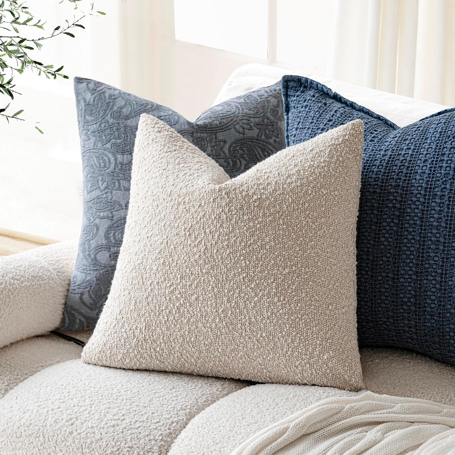 Foindtower Decorative Textured Boucle Throw Pillow Covers Accent Solid Pillow Cases Neutral Soft Cozy Couch Cushion Case for Chair Sofa…