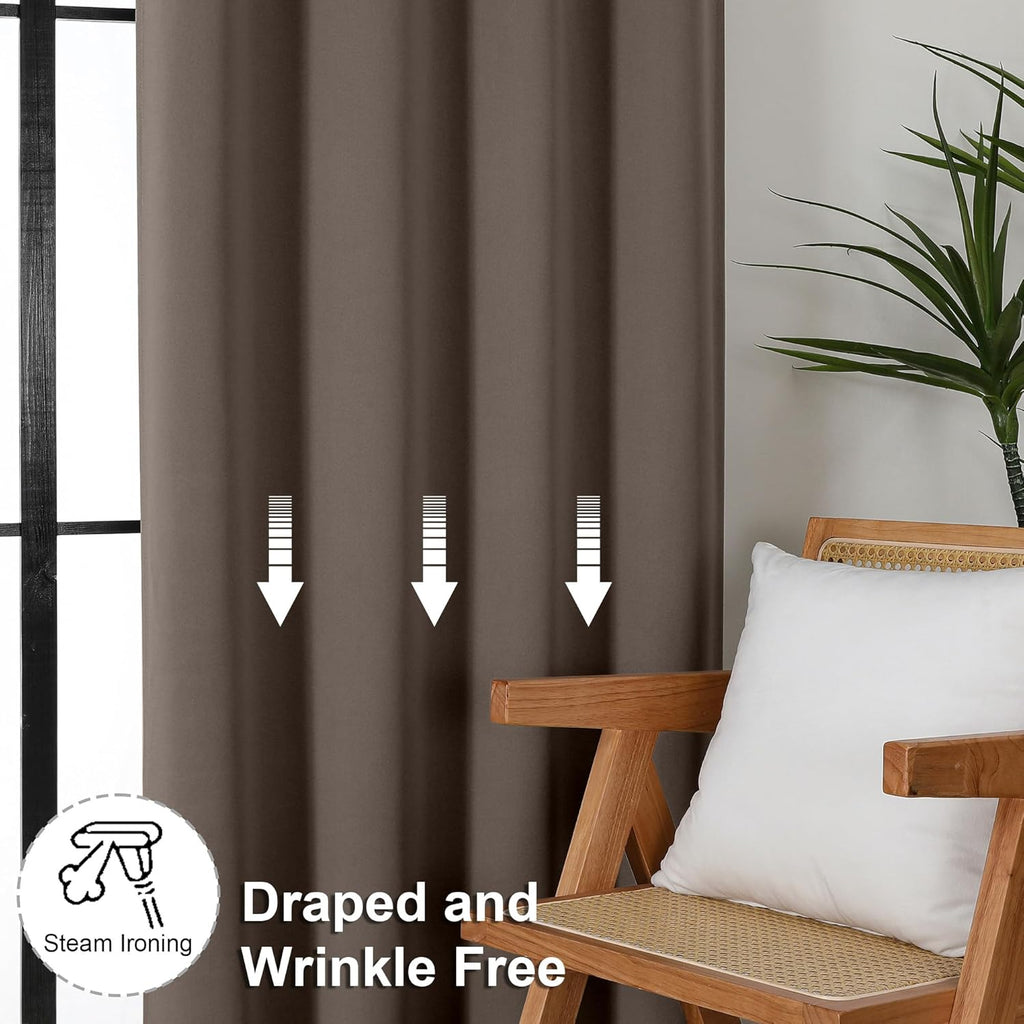 Simplebrand Ava Brown Blackout Curtains for Bedroom, 72 Inch Length, 2 Panels Set, Privacy Thermal Insulated Rod Pocket Window Curtains, W4…
