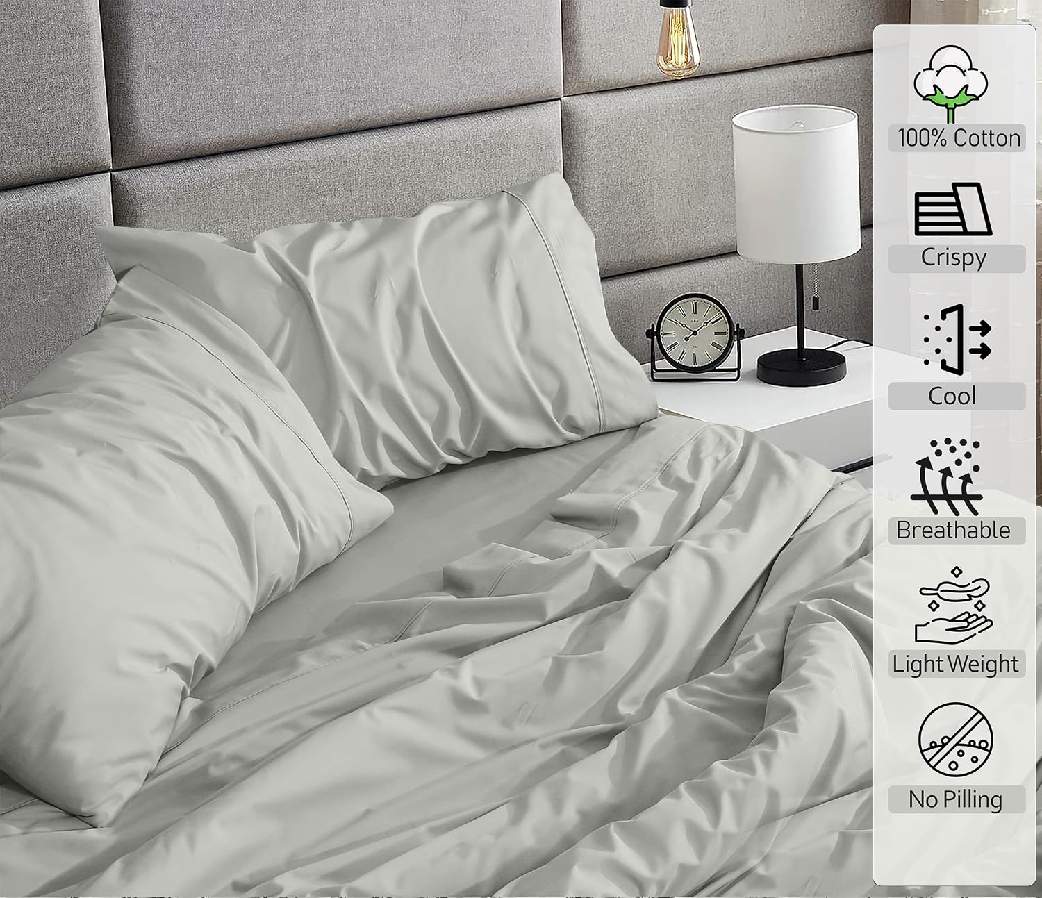 Ruvanti 100% Cotton Percale Sheets King Size – Crisp Cooling Bed Sheets for Hot Sleepers, Deep Pocket 16”, Soft Breathable & Durable Hotel-…