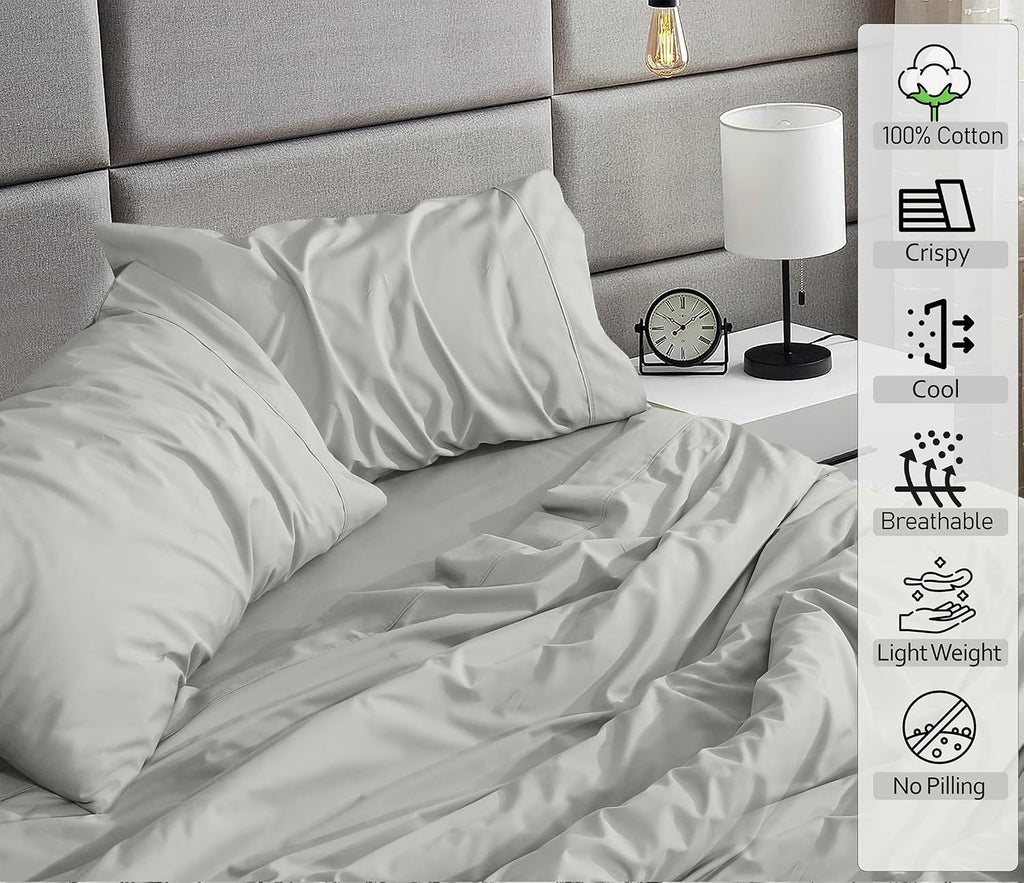Ruvanti 100% Cotton Percale Sheets Twin Size – Crisp Cooling Bed Sheets for Hot Sleepers, Deep Pocket 16”, Soft Breathable & Durable Hotel-…