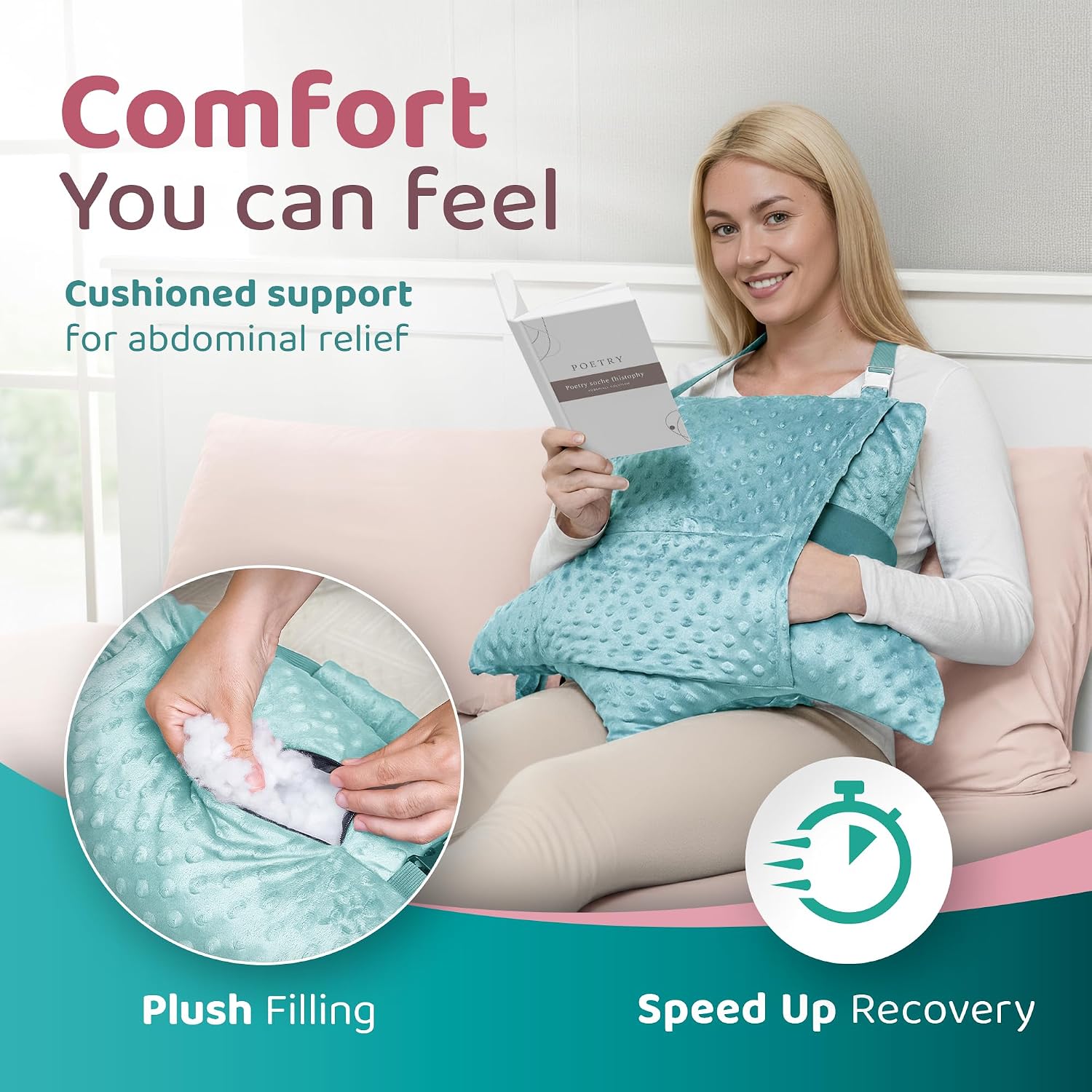 Zomaple Recovery Hysterectomy Pillow with Strap & 2 Gel Pack – Post Abdominal Surgery Must Haves – Ideal for C-Section, Laparoscopic & Hern…