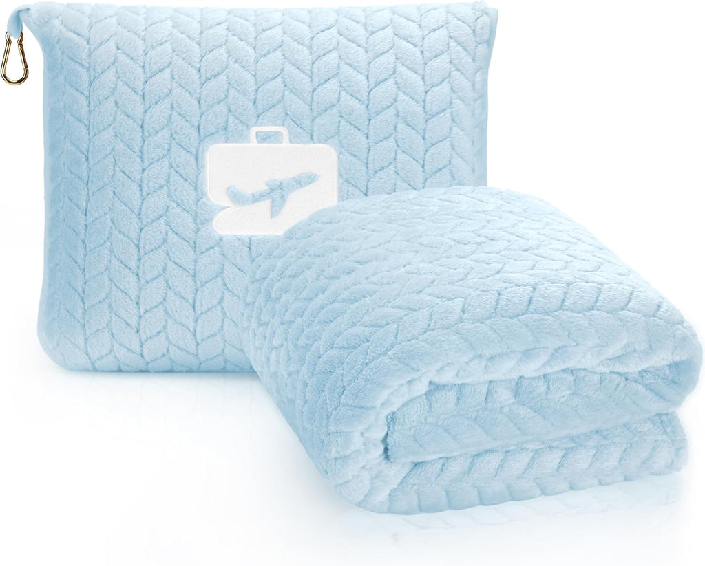 EverSnug Travel Blanket & Pillow 68x42 - Premium Ultra-Soft Microfleece 2 in 1 Compact & Packable Flight Blanket with Soft Bag…