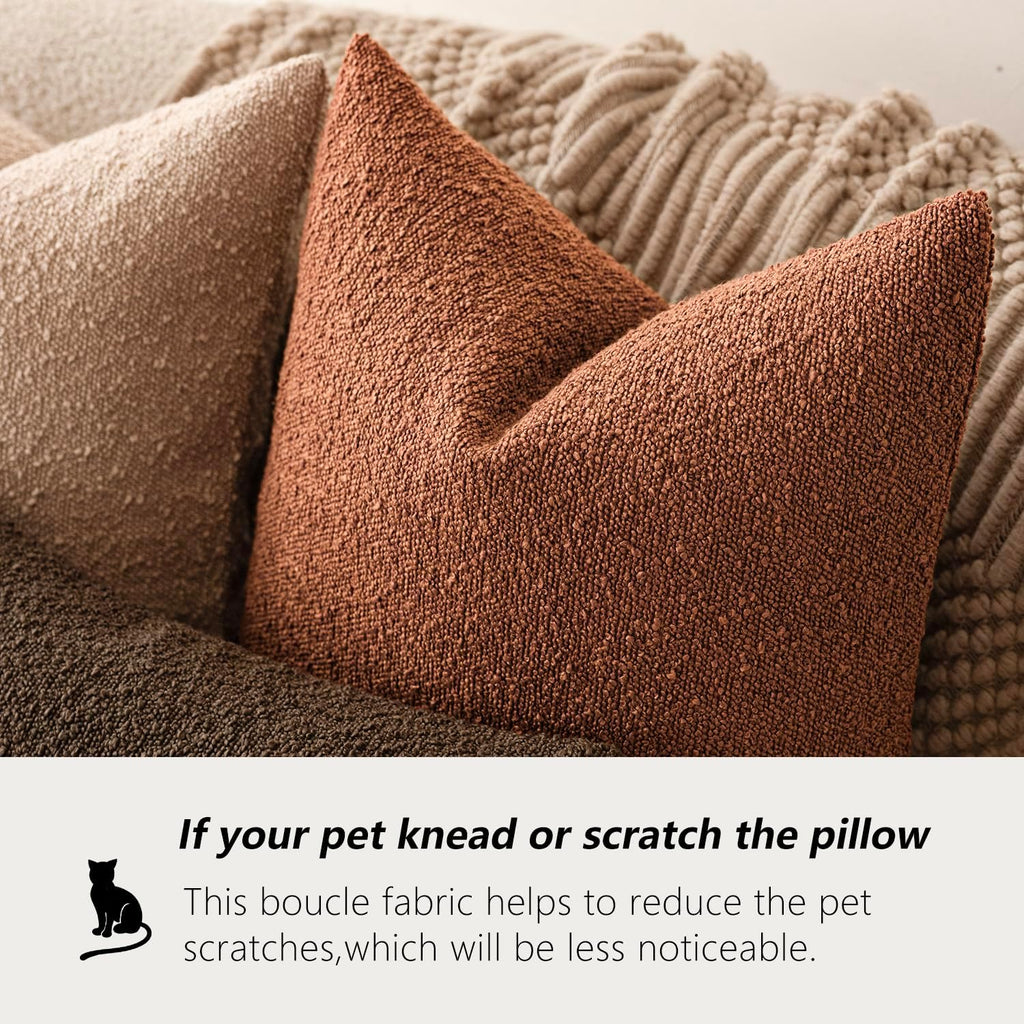 Foindtower Decorative Textured Boucle Throw Pillow Covers Accent Solid Pillow Cases Neutral Soft Cozy Couch Cushion Case for Chair Sofa…