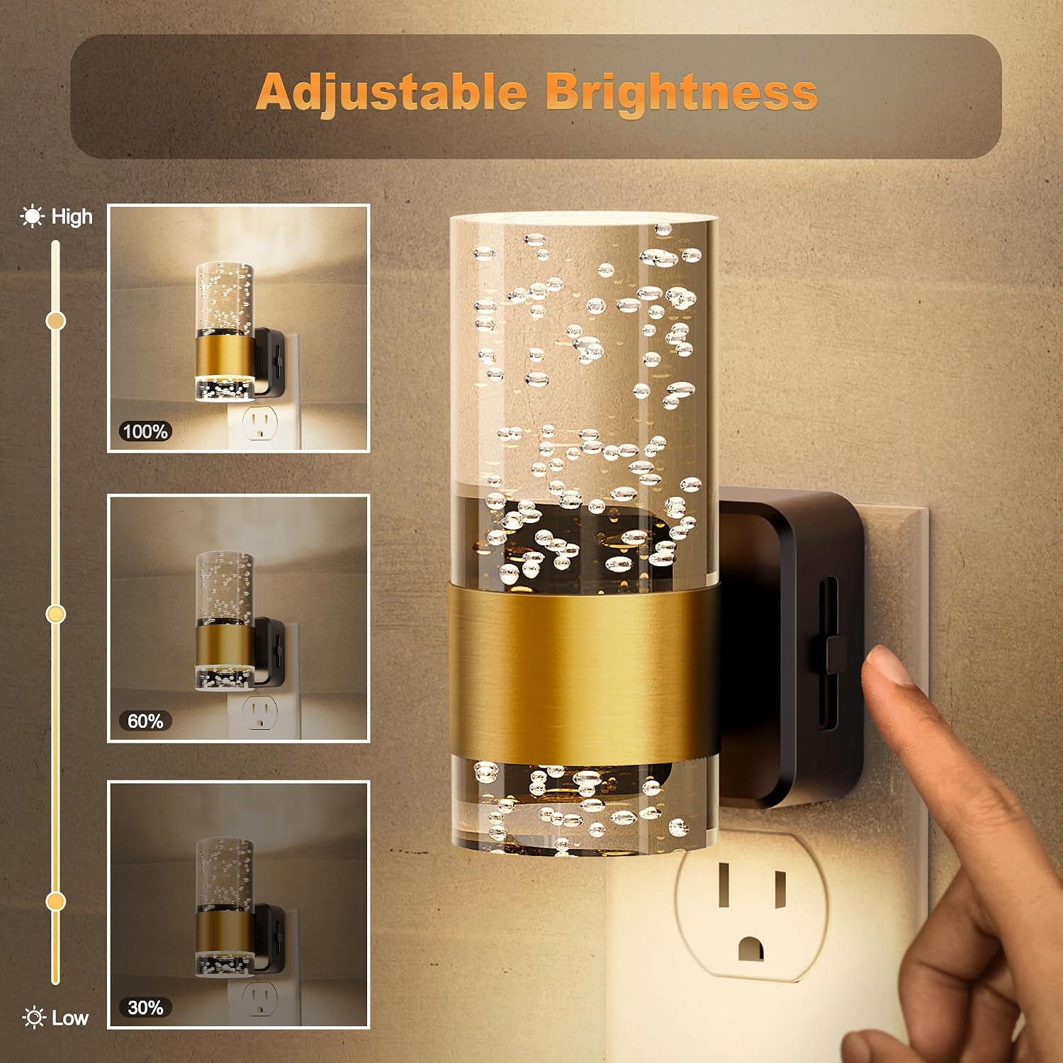 JandCase Night Light, Night Lights Plug into Wall,2 Pack 3000K Dimmable LED Night Light with Adjustable Brightness, Automatic Night…