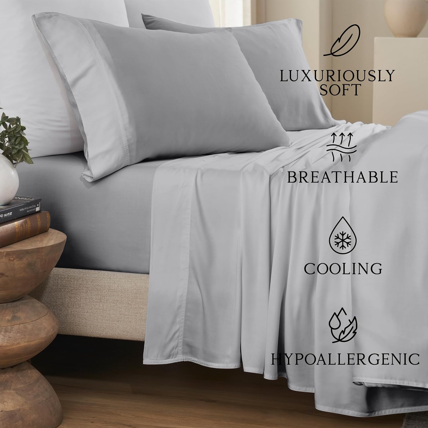KARISSA MAE 6 Piece Pure Viscose from Bamboo King Size Sheet Set | 100% FSC Certified | Luxuriously Soft | Cooling | 18" Deep Pocket…