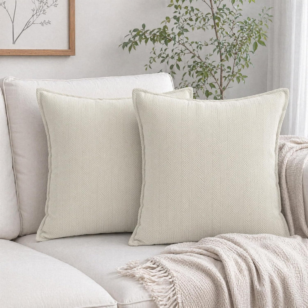 Zglaak Set of 2 Chenille Decorative Square Throw Pillow Covers with Classy Design, Durable, Room Decor,18 * 18inch (Cream White) 18inch White
