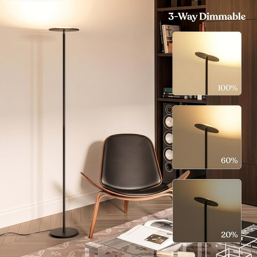 Brightech Sky LED Floor lamp, Torchiere Super Bright Floor Lamp for Living Room Decor & Office - Dimmable, Tall Standing Torch Lamp with Wa…