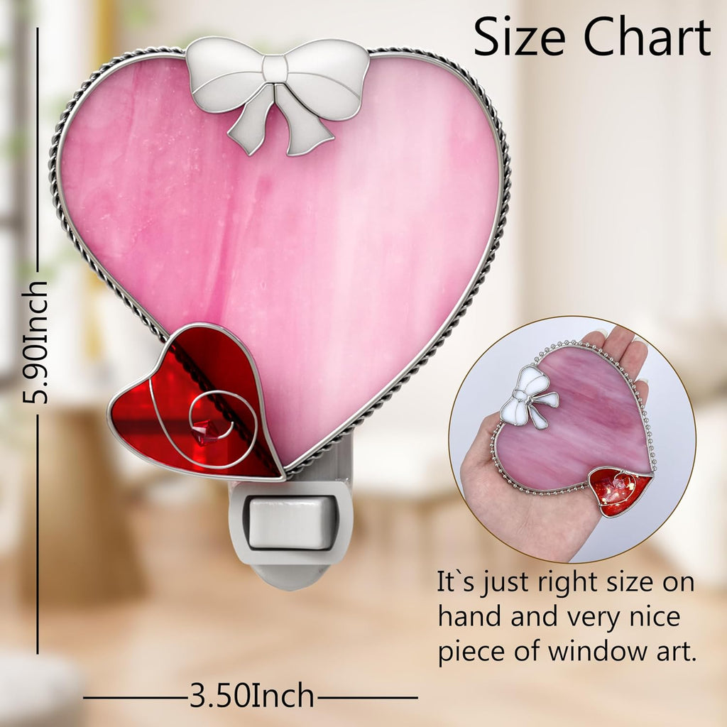 KY&BOSAM Stained Glass Heart Night Lights Plug into Wall 1-Pack 7W Dusk to Dawn 3000K Warm Pink Bright Nightlight with Switch On/Off for…