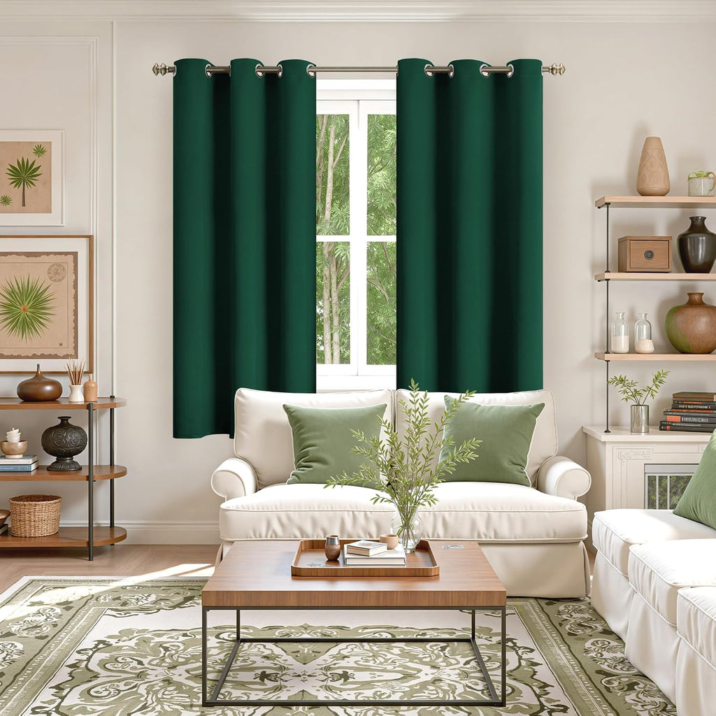 YoungsTex Emerald Green Blackout Curtains 63 Inch Length for Bedroom - Thermal Insulated with Grommet Room Darkening Window Curtains for Ch…