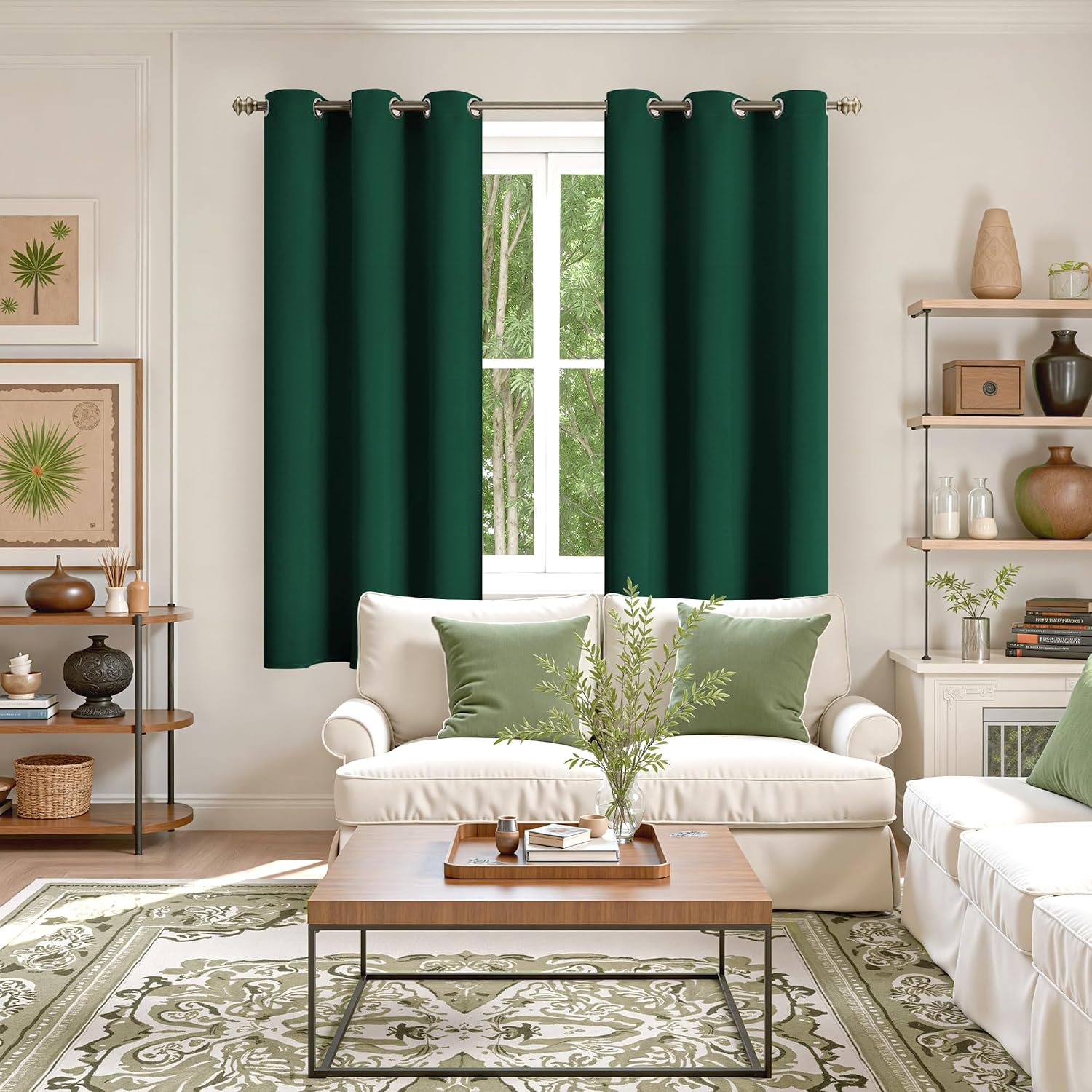 YoungsTex Emerald Green Blackout Curtains 63 Inch Length for Bedroom - Thermal Insulated with Grommet Room Darkening Window Curtains for Ch…