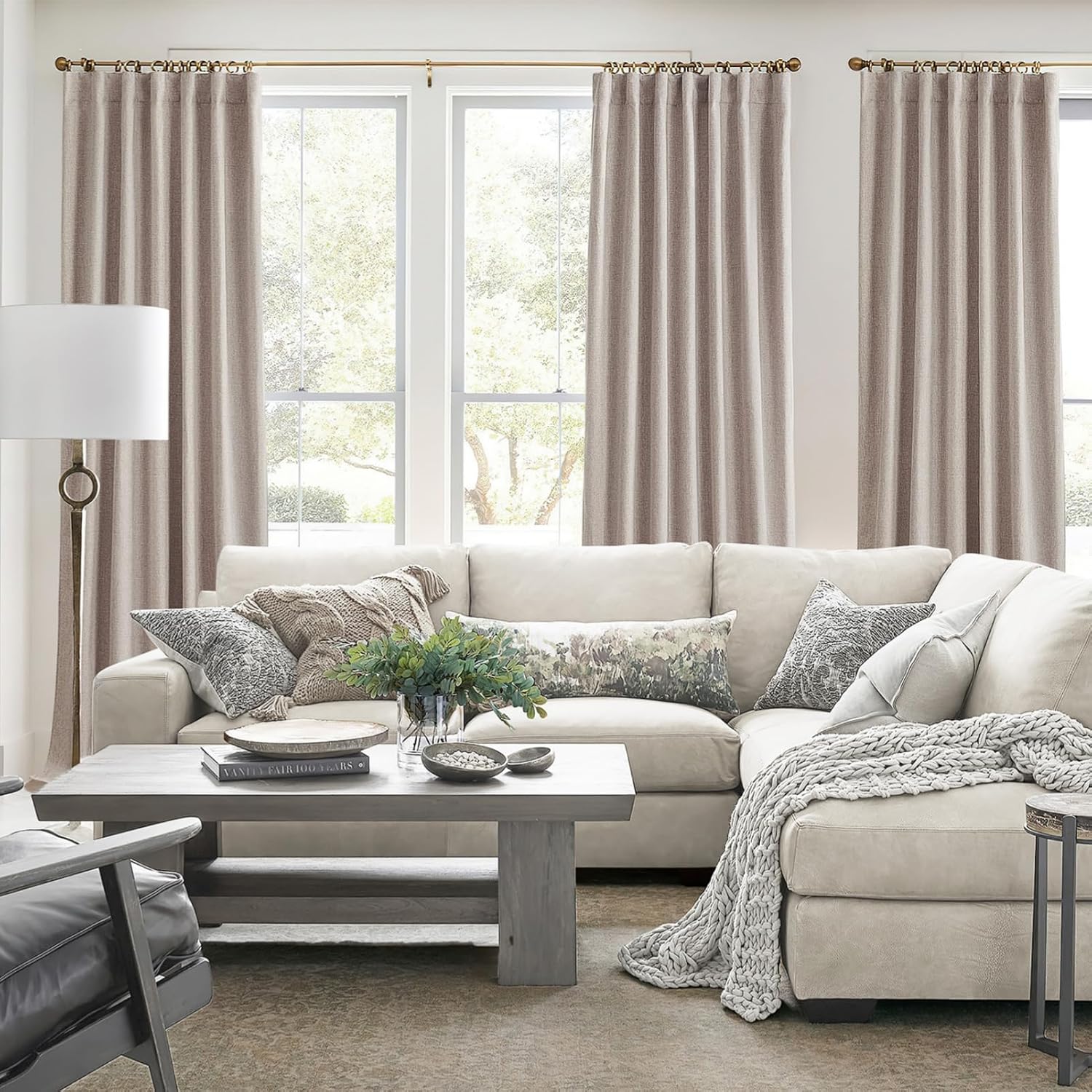 Qjmydeco Nursery Curtains Neutral Blackout, Floor to Ceiling Track Privacy Curtains for Large Windows Room Divider Ecru Faux Linen Drapes 1…