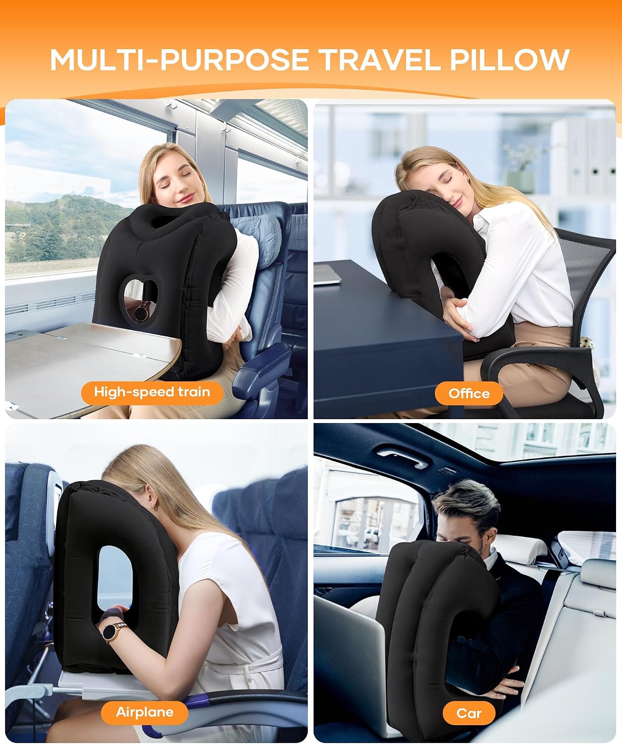 Sunany Travel Pillow, Upgraded Plane Pillow for Long Flights, Inflatable Neck Pillow Used for Airplanes, Cars, Buses, Trains, Office Napping…