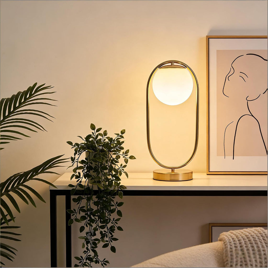 KardleenFocusOnIndoorLight Mid Century Modern Table Lamp White Glass Shade Nightstand Lamp Small Gold Table Lamp for Bedside Bedroom Living…