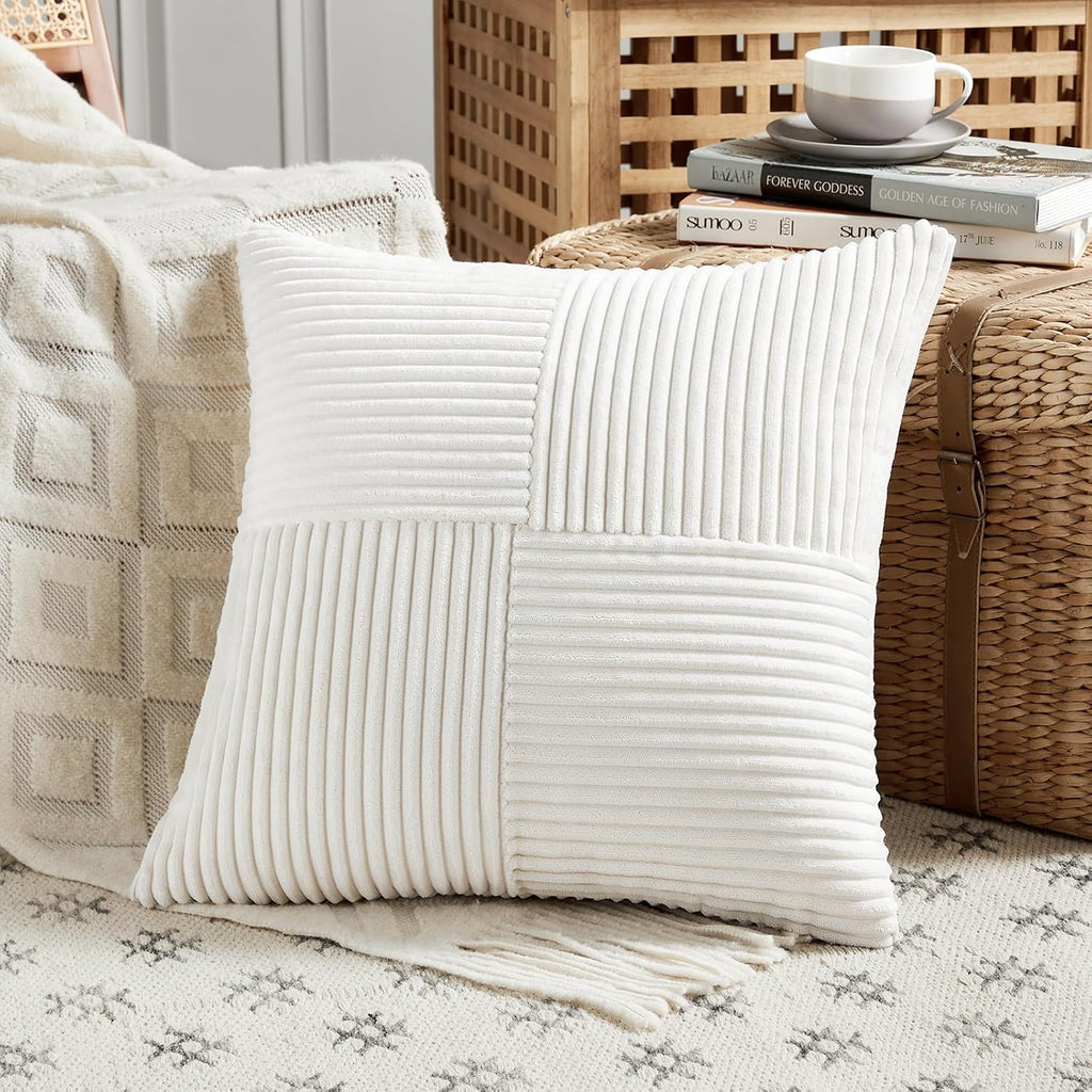 Fancy Homi 2 Packs Cream White Euro Decorative Throw Pillow Covers 28x28 Inch for Couch Bed Sofa, Farmhouse Boho Home Decor, Soft Corss…