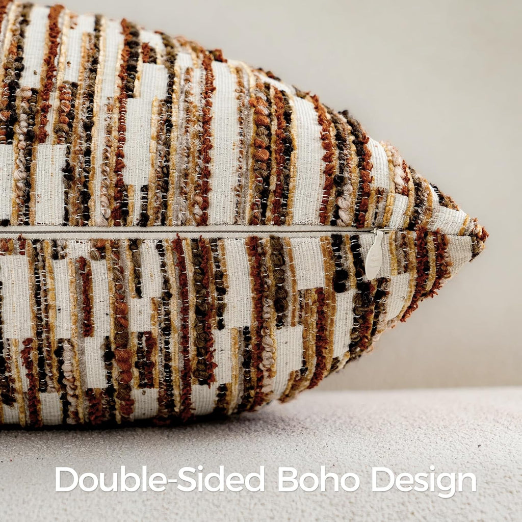 amoment a moment Boho Throw Pillow Covers Set of 2, Striped Decorative Rustic Farmhouse Pillow Cases, Aesthetic Modern Home Decor Couch Cushi…