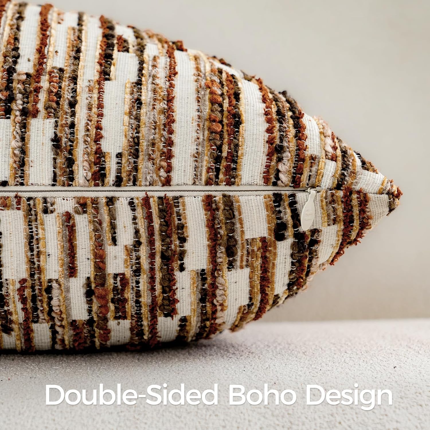 amoment a moment Boho Throw Pillow Covers Set of 2, Striped Decorative Rustic Farmhouse Pillow Cases, Aesthetic Modern Home Decor Couch Cushi…