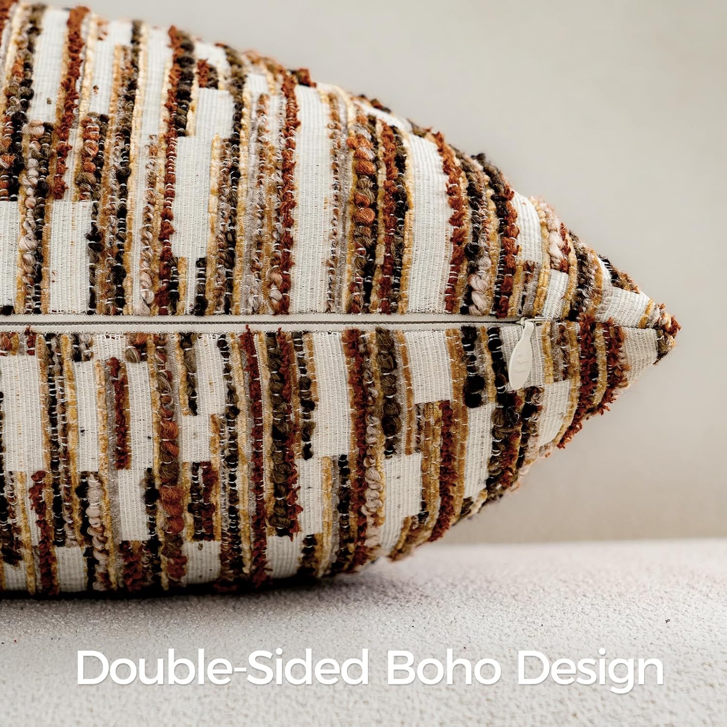 amoment a moment Boho Throw Pillow Covers Set of 2, Striped Decorative Rustic Farmhouse Pillow Cases, Aesthetic Modern Home Decor Couch Cushi…
