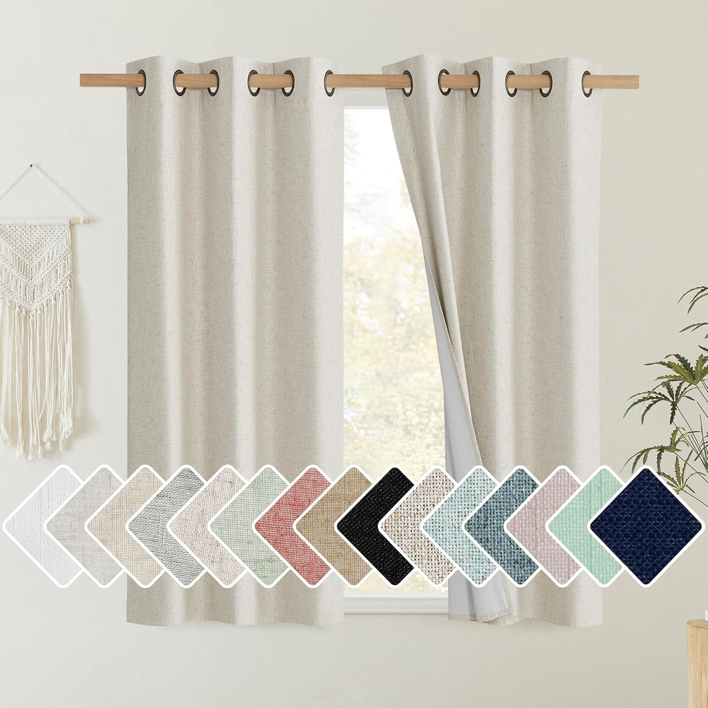 NICETOWN Natural Linen Complete Blackout Curtains 54 inches for Kids Room, 2 Panels, Thermal Insulated & Noise Reducing Window Draperies…