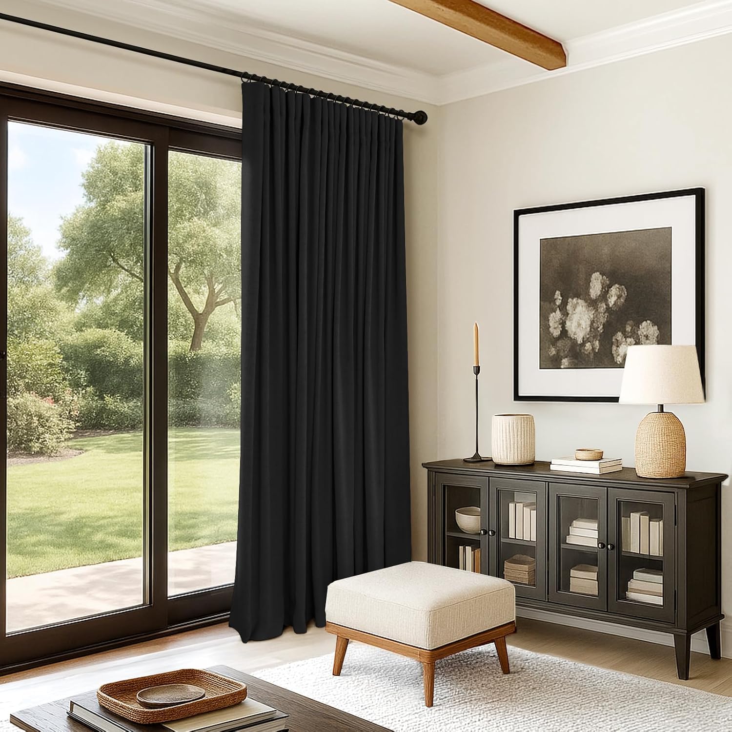 INOVADAY 100% Blackout Curtains for Bedroom, Black Out Curtains 96 Inch Long, Clip Rings Linen Blackout Drapes, Thermal Insulated Room…