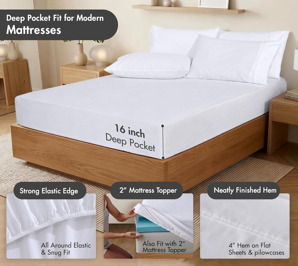 Ruvanti 100% Cotton Percale Sheets Full Size 6 Piece Set, Cooling Bed Sheets for Hot Sleepers, Deep Pocket 16”, Breathable Lightweight & Du…