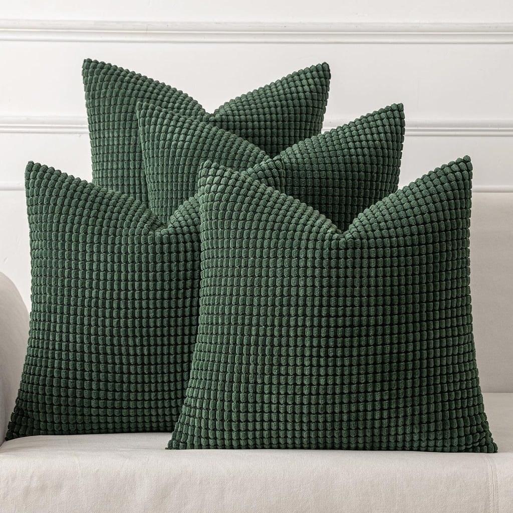 Miulee Boho Farmhouse Throw Pillow Covers 18x18 Inch Set of 4 Soft Neutral Covers Christmas Dark Green Corduroy Couch Pillowcases Home Deco…