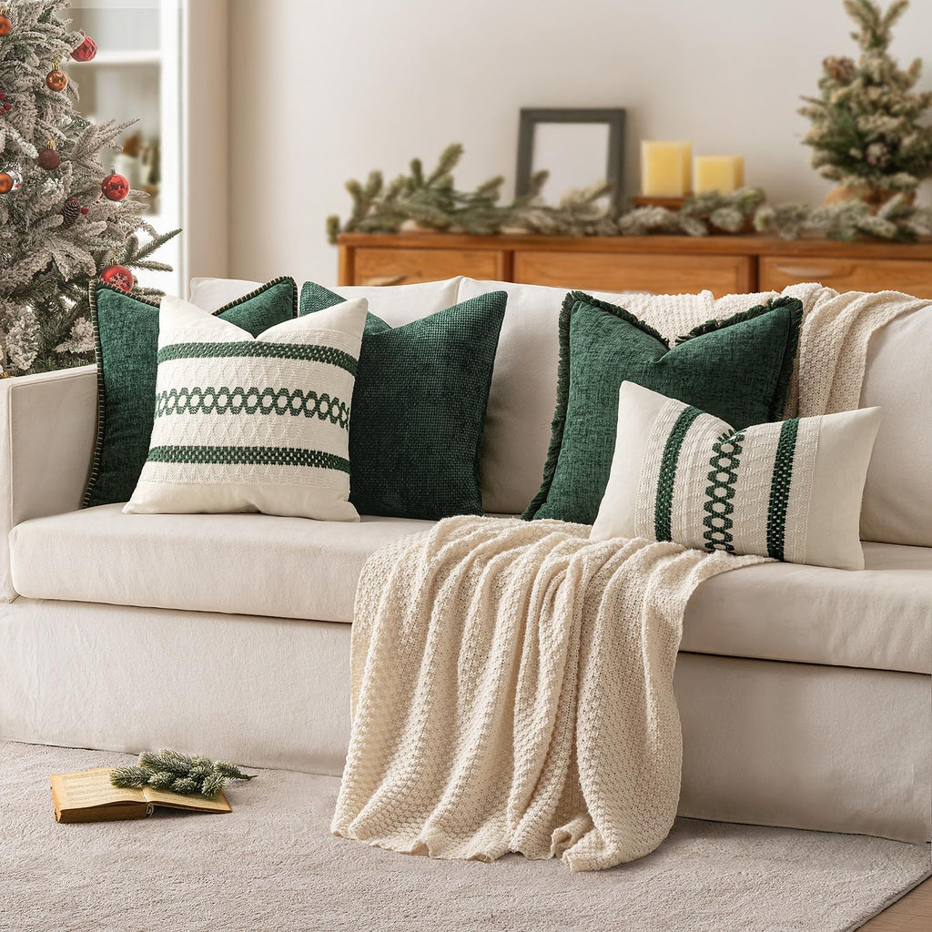 MIULEE Set of 2 Dark Green Boho Christmas Decorative Lumbar Pillow Covers 12x20 Inch Farmhouse Rustic Couch Throw Pillows Modern Cotton…