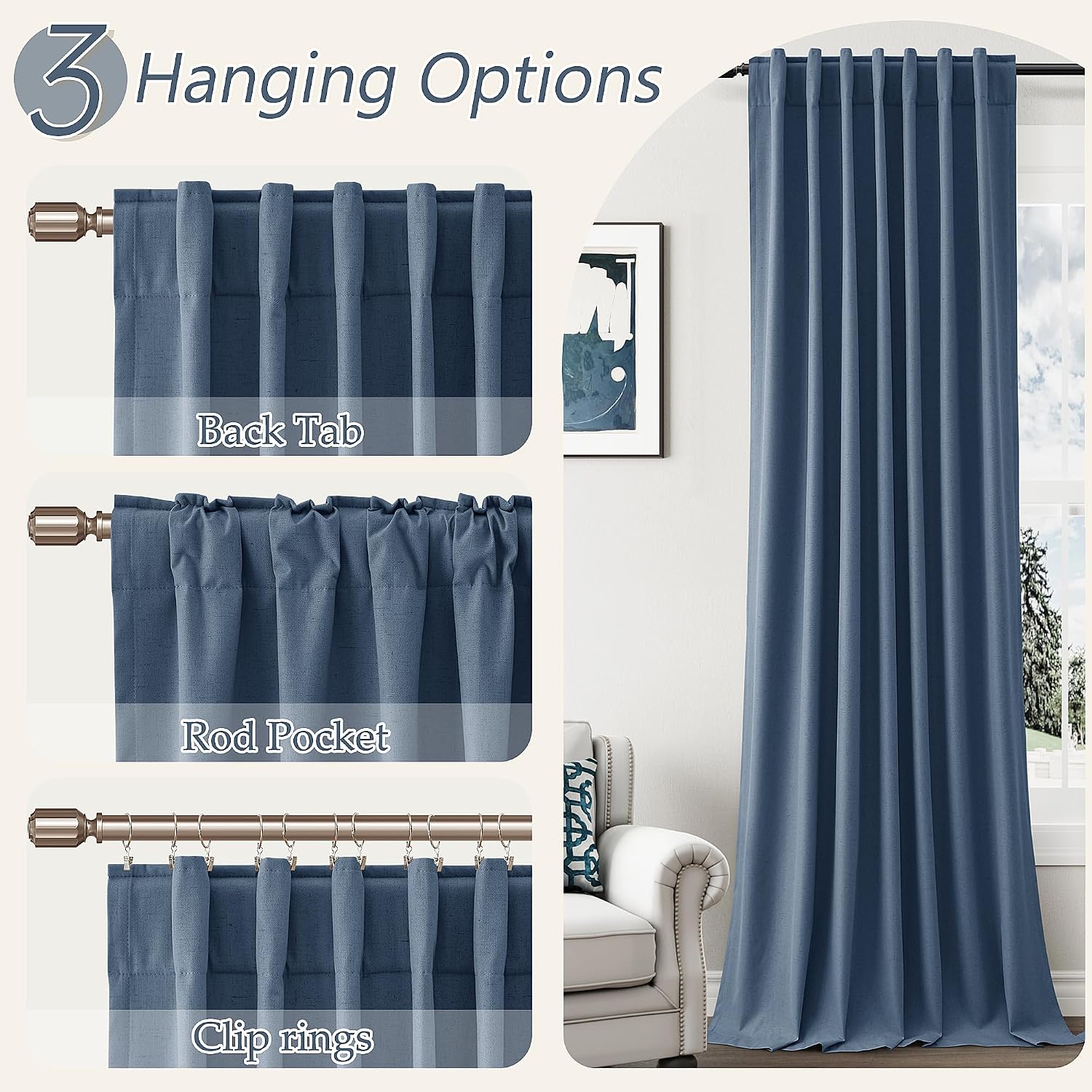 Guken 100% Blackout Curtains 108 Inch Length 2 Panels Set for Living Room Bedroom Back Tab Thermal Insulated Black Out Linen Drapes Room Da…