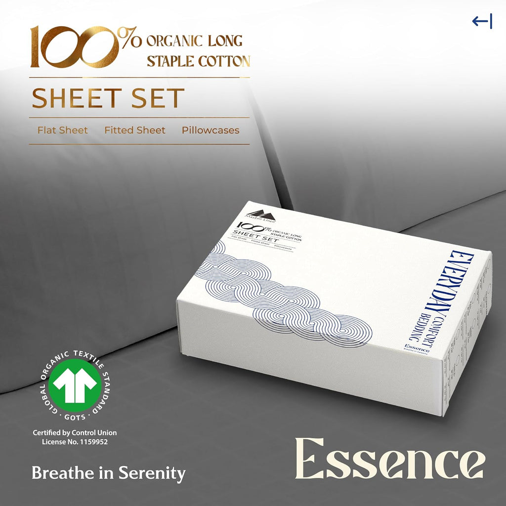 Mayfair Linen 100% Organic Cotton Sheets California King Size - 4 PC Organic Cotton Cal King Size Percale Weave Sheet Set, Soft, Cooling…