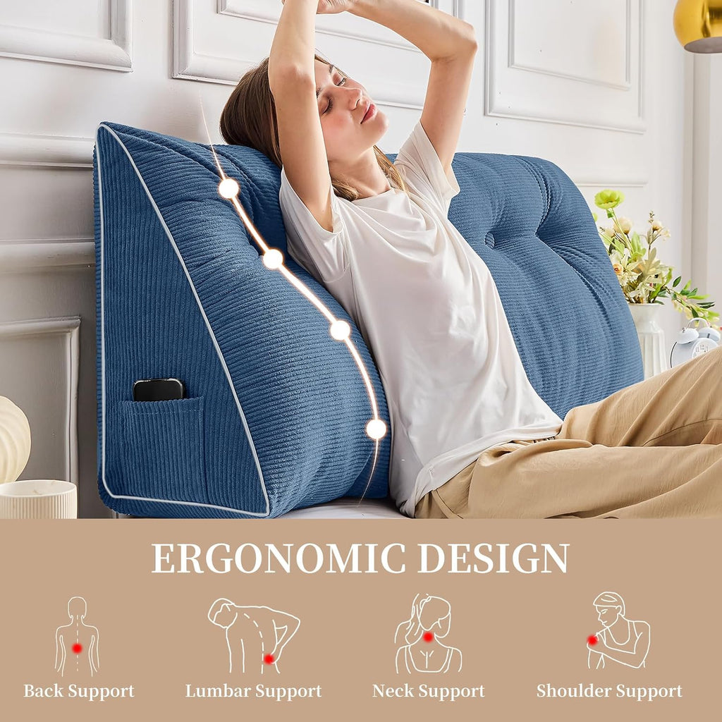 Sasttie Headboard Pillow Full, Wedge Pillow Headboard for Sitting Up in Bed, Back-Rest Support Triangular Cushion for Reading - Features Re…