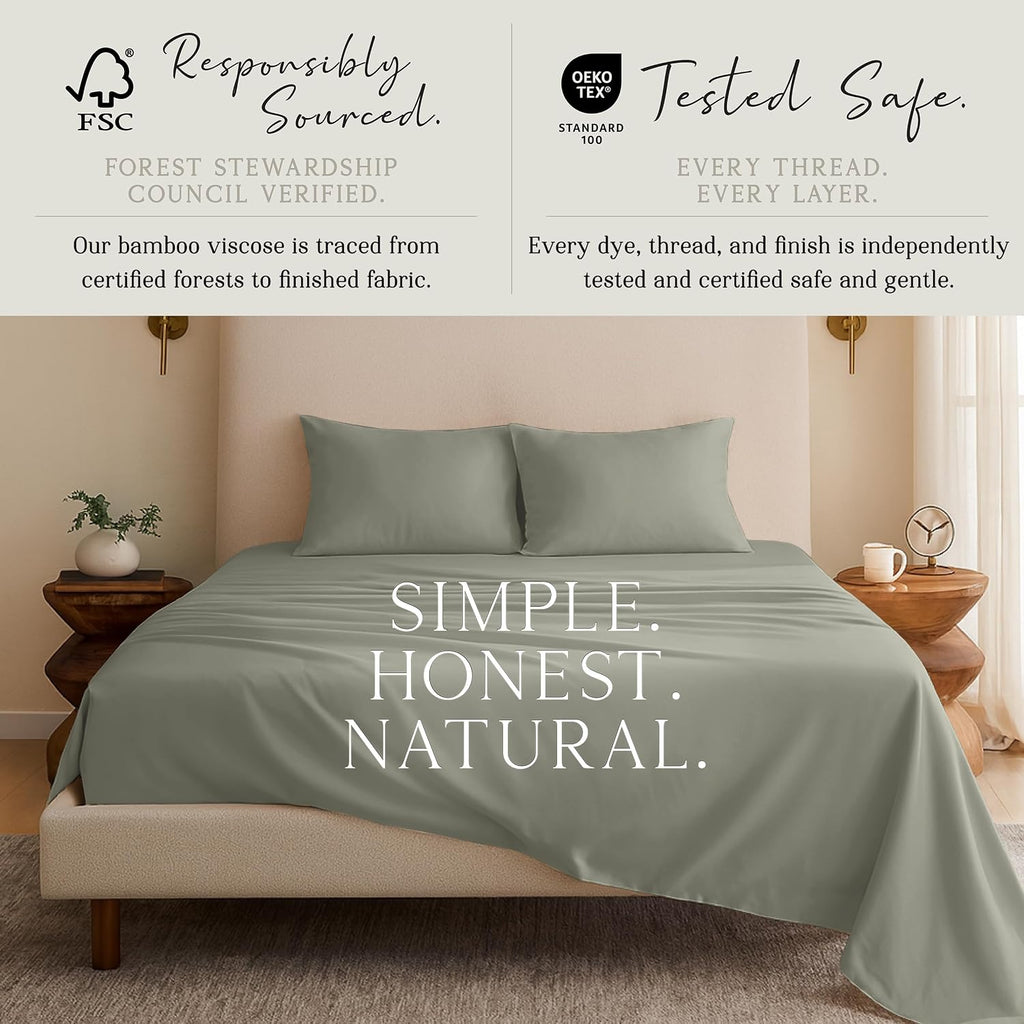 KARISSA MAE Pure Viscose from Bamboo Split King Size Sheet Set | 100% FSC Certified | Luxuriously Soft | Cooling | 18" Deep Pocket…
