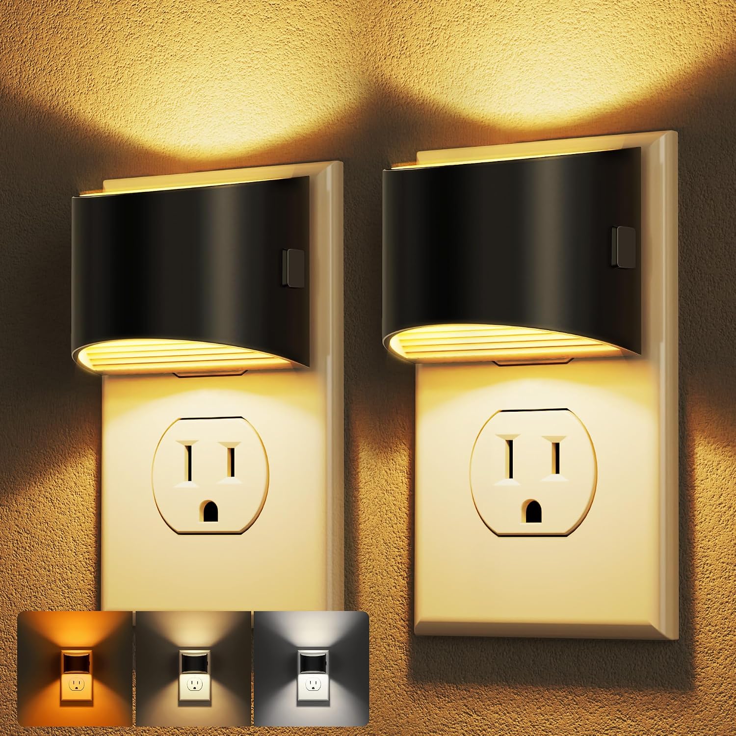 DORESshop LED Night Light[2 Pack], Night Lights Plug into Wall, Plug in Night Light with 3 Color Temperatures, Dusk to Dawn Sensor, Nightli…