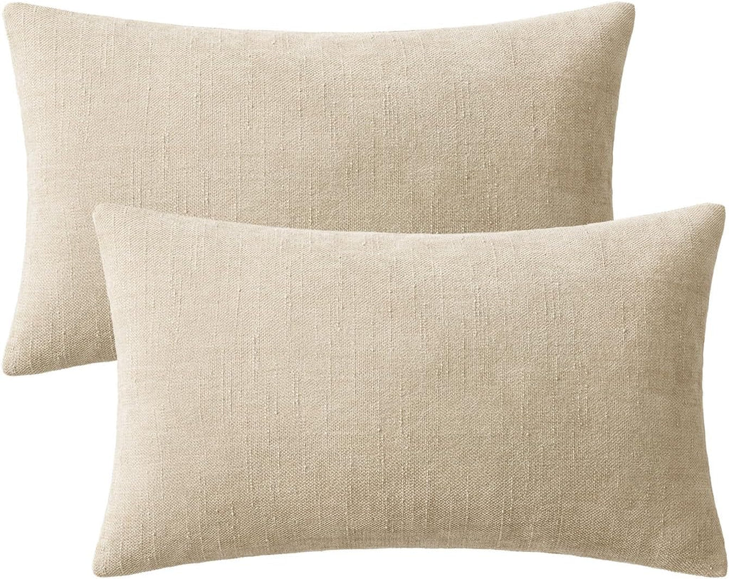 MIULEE Textured Couch Pillow Covers 20x12 Inch Pack of 2, Beige Soft Thick Solid Lumbar Decorative Chenille Throw Pillows Neutral…