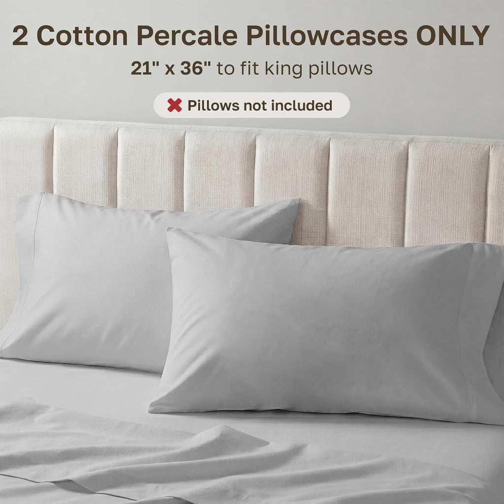 CaliforniaDesignDen California Design Den 100% Egyptian Cotton Pillowcases King Size Set of 2 - Crisp Percale Feel, Soft & Breathable Bed P…
