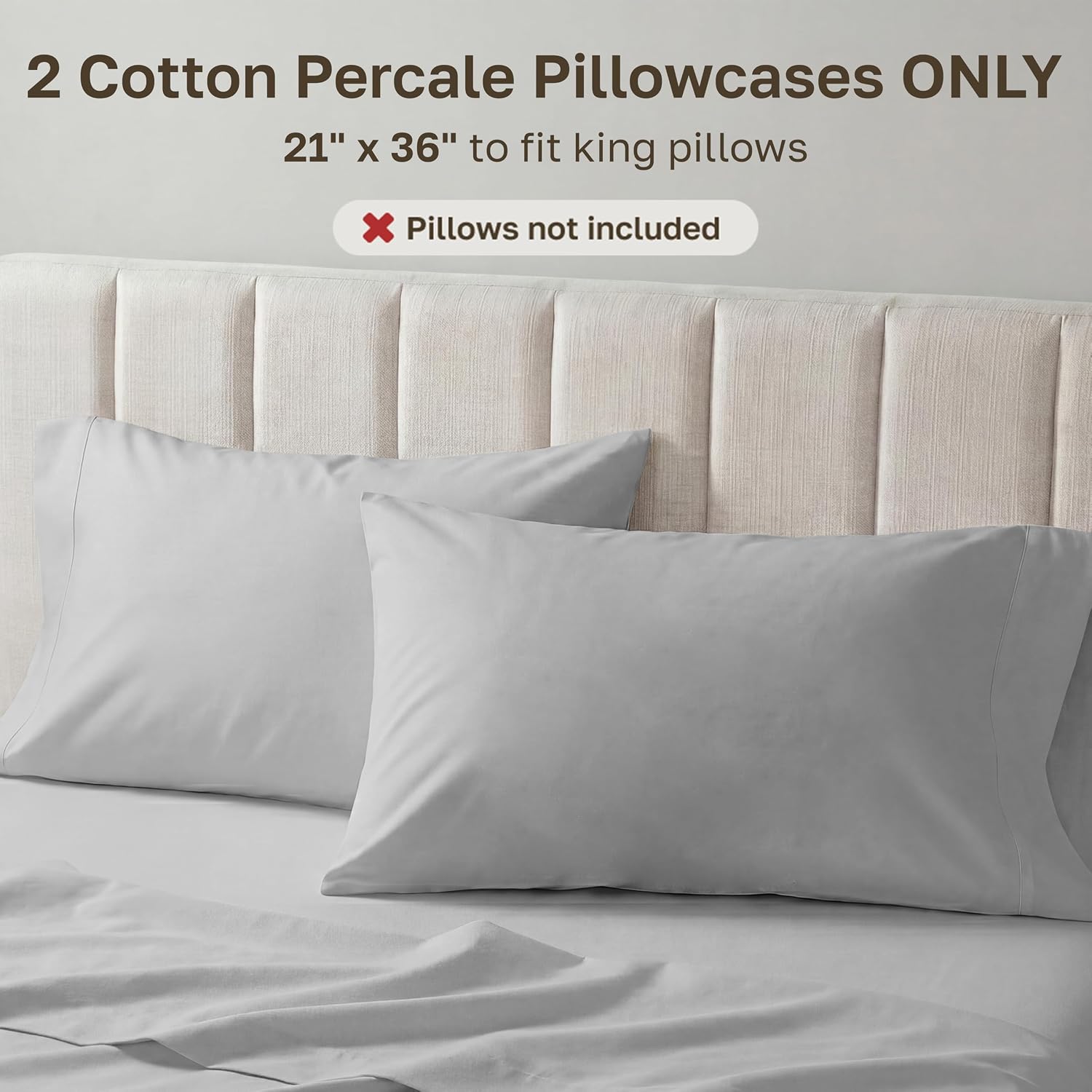 CaliforniaDesignDen California Design Den 100% Egyptian Cotton Pillowcases King Size Set of 2 - Crisp Percale Feel, Soft & Breathable Bed P…