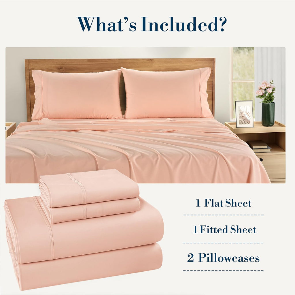 Casa Platino 100% Cotton Twin Size Sheets Set – 4 Piece Crisp Percale Twin Size Cooling Sheets, Lightweight for Summer, with 15" Deep…