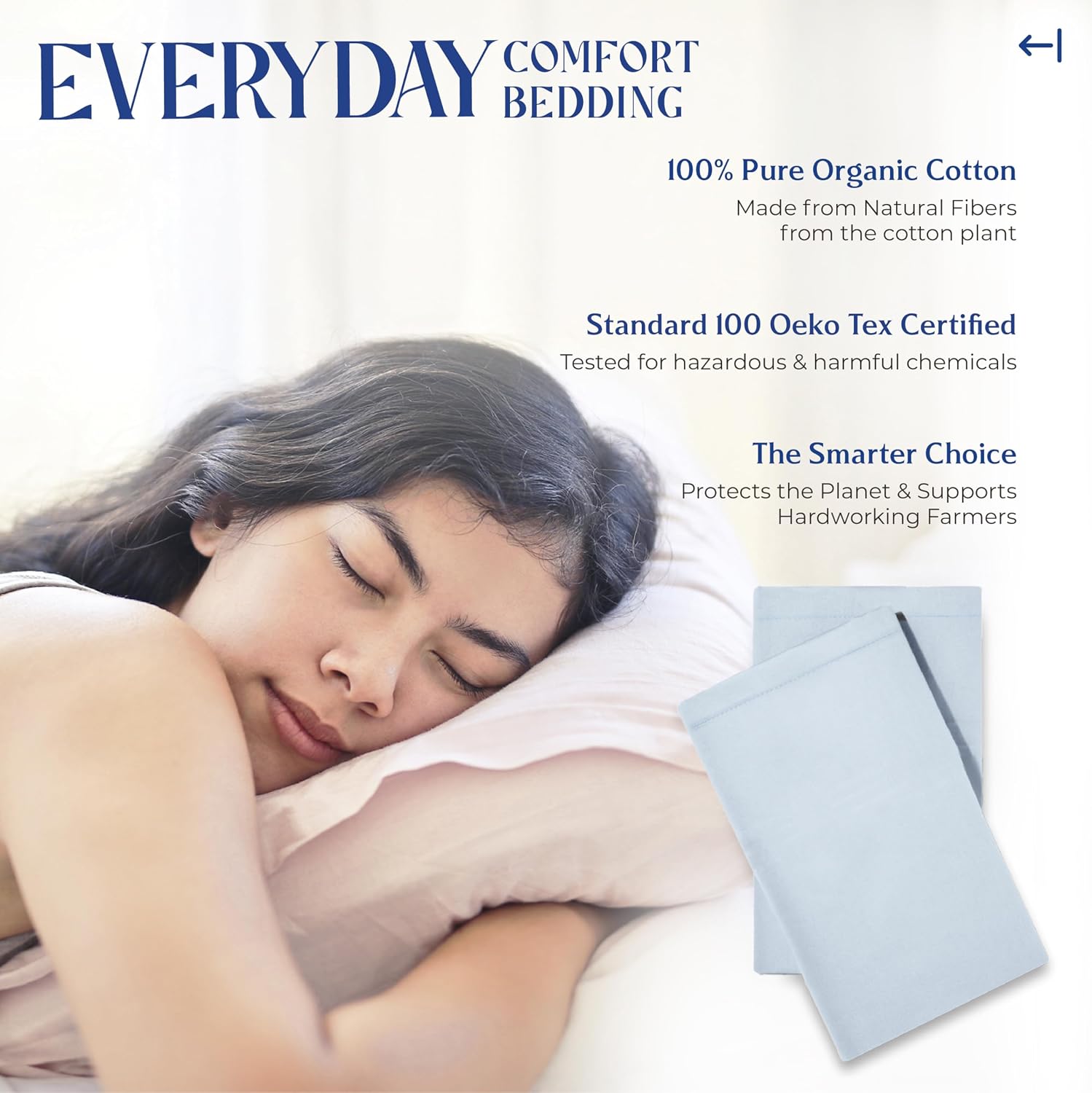 Mayfair Linen 100% Organic Cotton Percale Pillow Cases Queen/Standard Size Set of 2 - Percale Pillowcovers Standard/Queen (Light Blue)…
