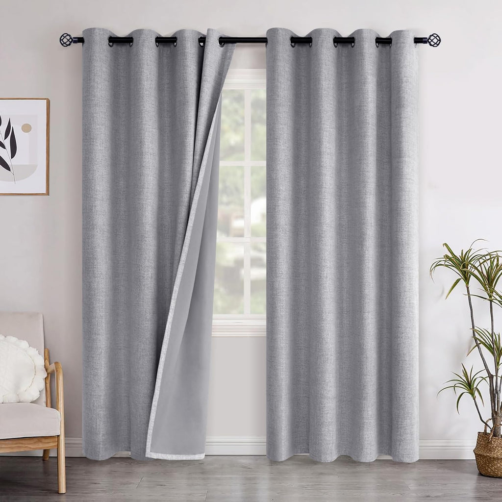 YoungsTex Extra Long Linen Blackout Curtains 90 Inch Length for Living Room, Thermal Insulated Black Out Drapes with Grommet Energy Saving…
