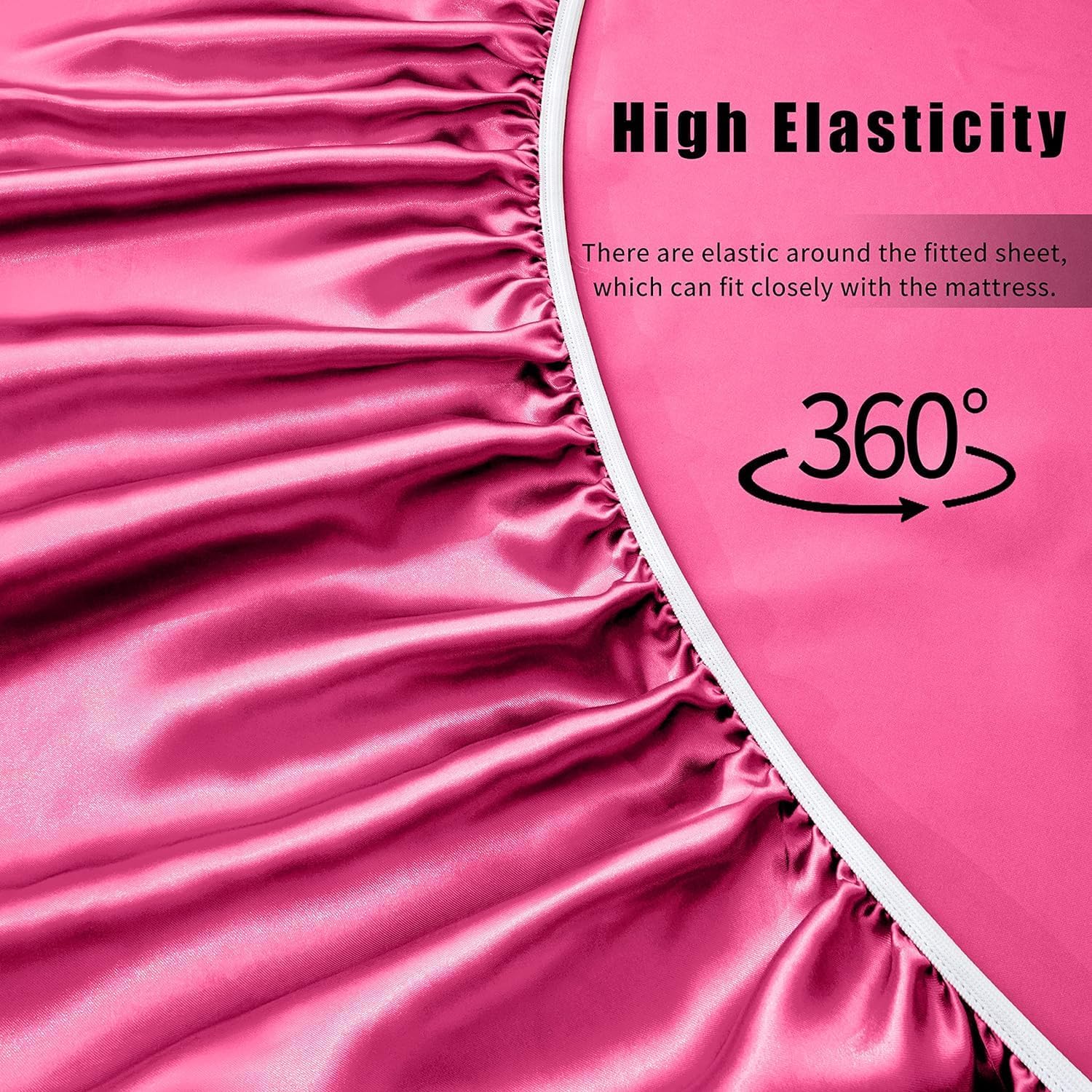 VACVELT 3pcs Hot Pink Satin Sheets Twin XL Size Bed Set, 15 Inch Deep Pocket Silky Satin Sheet Set, Soft Satin Bedding Set Cooling &…