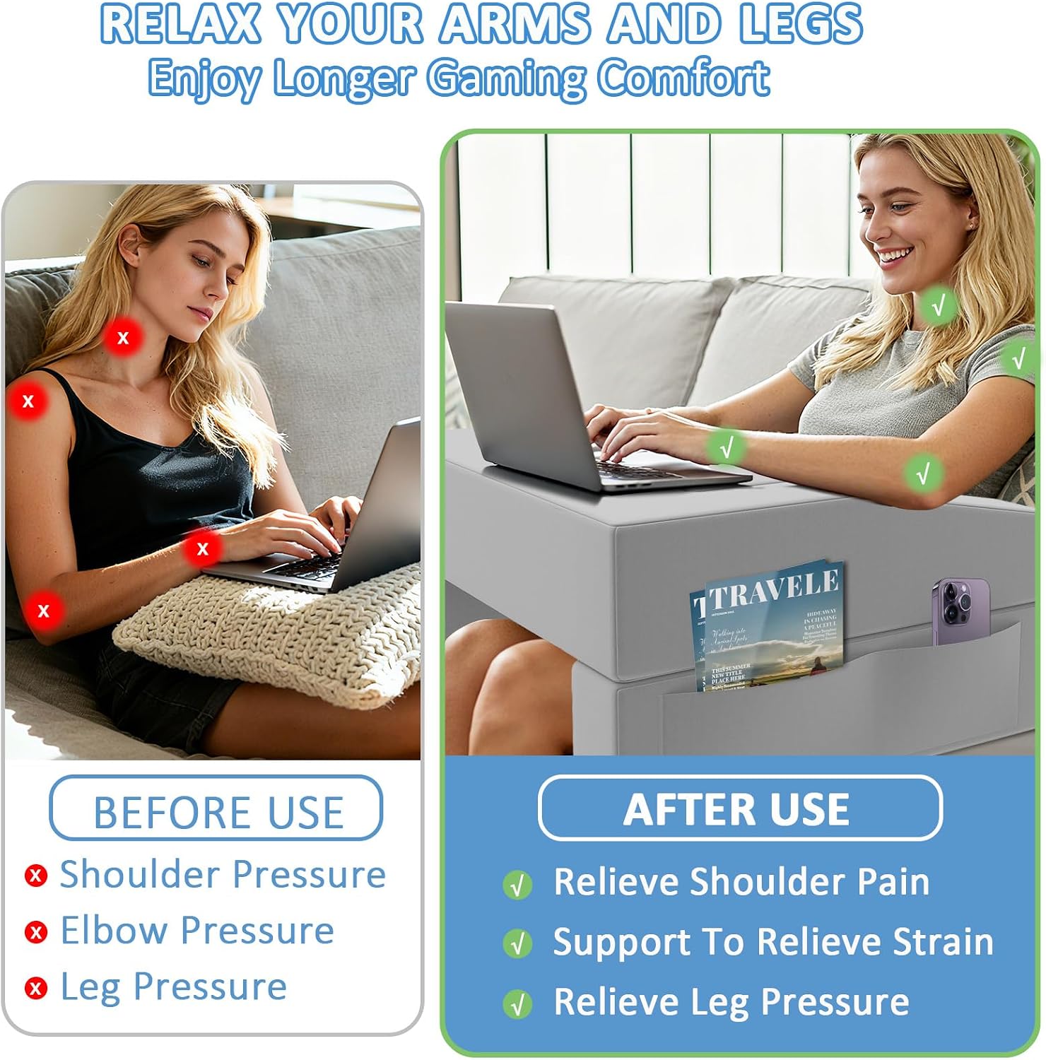 Machine Washable Lap Desk Pillow with Removable Cover Adjustable Angle Gaming & Reading Pillow for Teens Adults Multipurpose Laptop Bed…