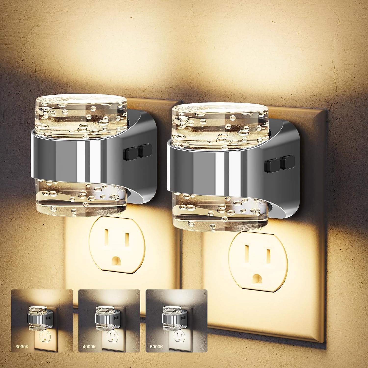JandCase LED Night Light, Bubble Night Lights Plug into Wall, [2 Pack]Night Light3000K/4000K/5000K & 3 Brightness Levels, Dimmable…
