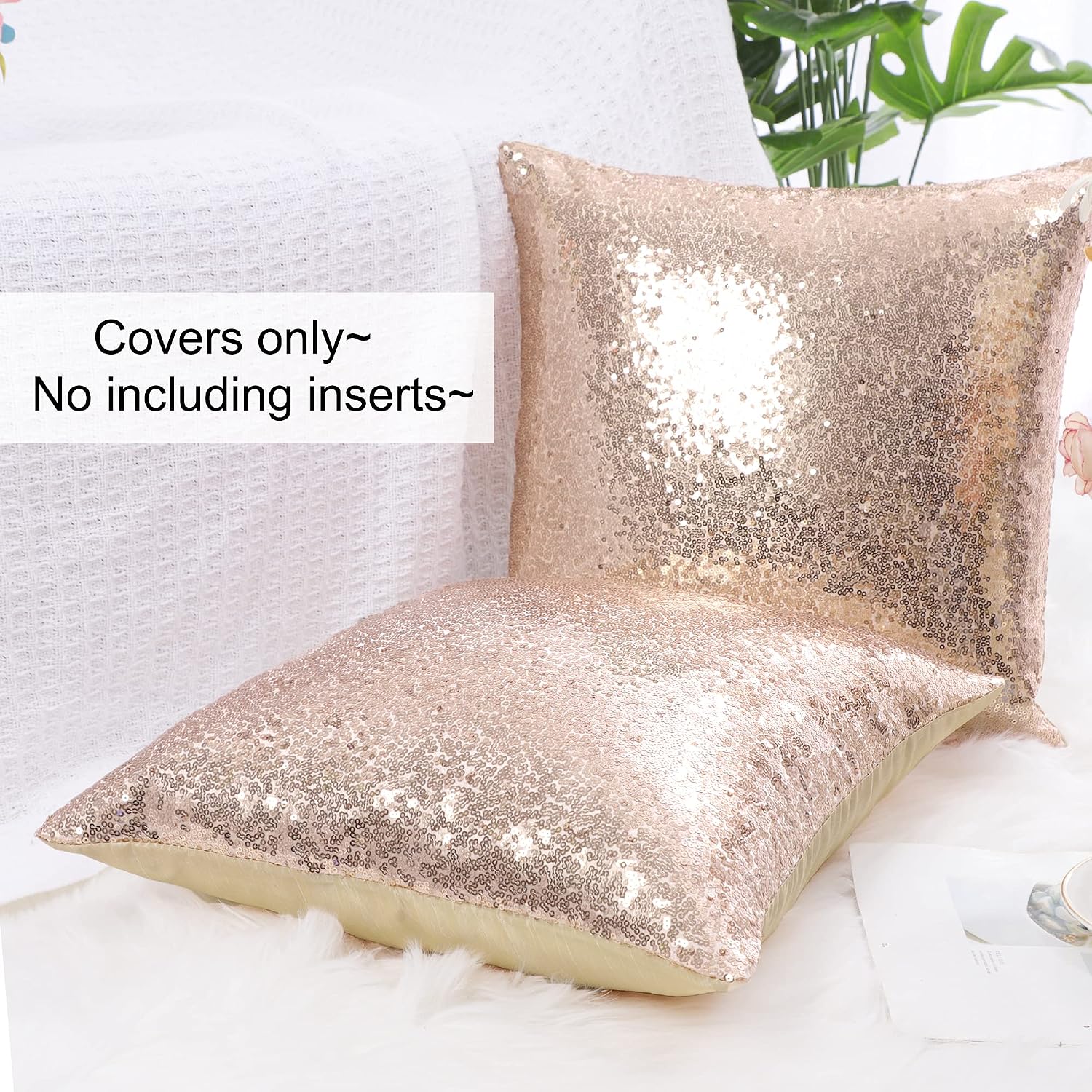 uxcell 2 Pcs Sequin Throw Pillow Covers, Shiny Sparkling Comfy Satin Cushion Covers, Decorative Pillowcases for…