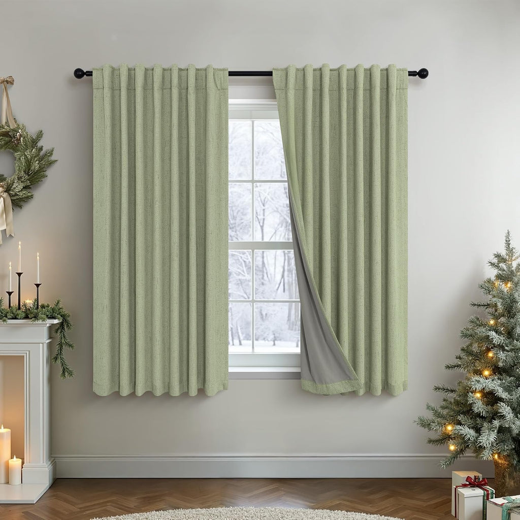 Pitalk Light Sage Blackout Curtains for Bedroom Aesthetic 54 Inch Long 2 Panel Thermal Insulated Darkening Vintage Curtains for Small Windo…