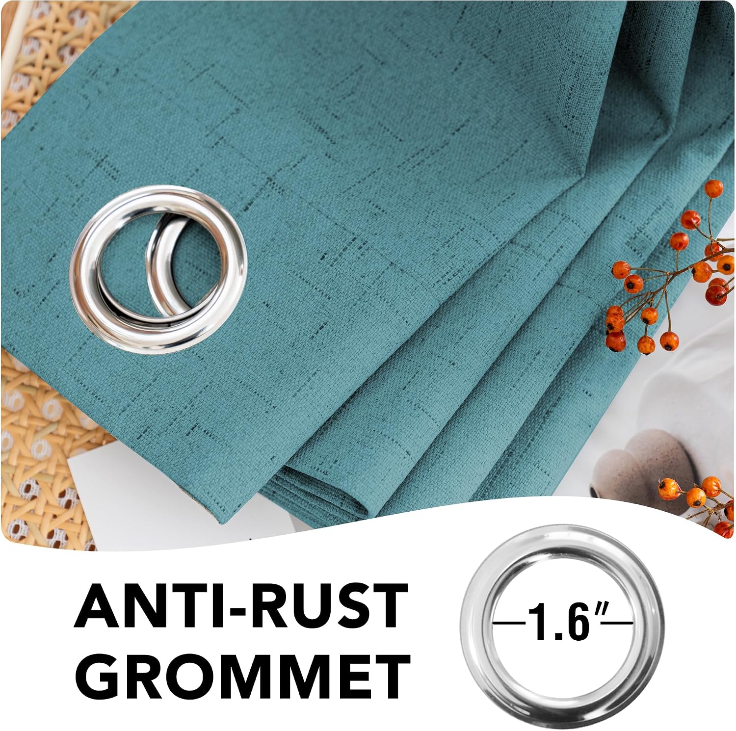 H.VERSAILTEX Linen Blackout Curtains Durable Thick Textured Linen Look 100% Blackout Patio Door Curtain Anti Rust Grommet Extra Wide…
