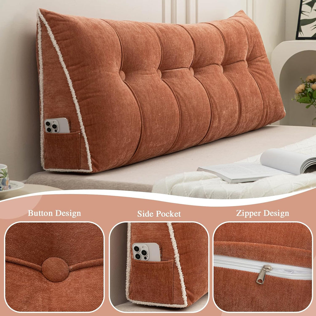 Foreate Headboard Pillow Queen, Chenille Triangular Wedge Pillow Headboard Queen Size, Reading Setting Backrest Daybed Pillows for Sofa…