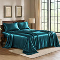 PureBedding Satin Sheets Queen [4-Piece, Teal] Hotel Luxury Silky Bed Sheets - Extra Soft 1800 Microfiber Sheet Set, Wrinkle, Fade, Stain R…