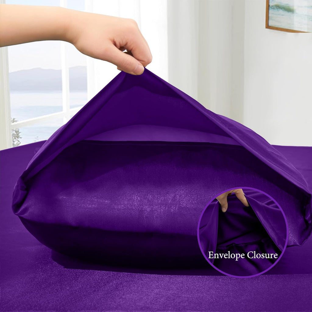 VACVELT 4pcs Purple Satin Sheets King Size Bed Set, 15 Inch Deep Pocket Silky Satin Sheet Set, Soft Satin Bedding Set Cooling & Luxury…