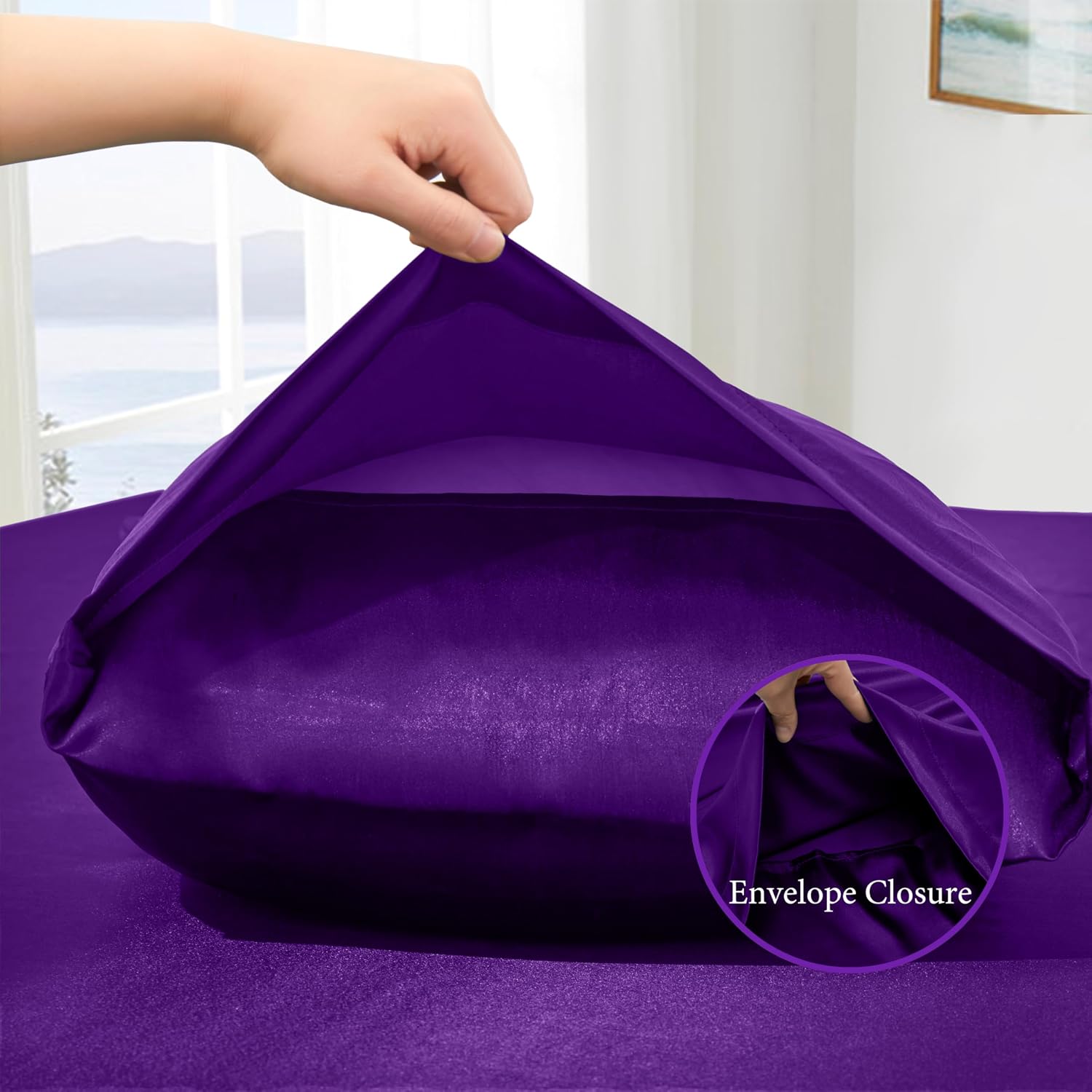 VACVELT 4pcs Purple Satin Sheets King Size Bed Set, 15 Inch Deep Pocket Silky Satin Sheet Set, Soft Satin Bedding Set Cooling & Luxury…