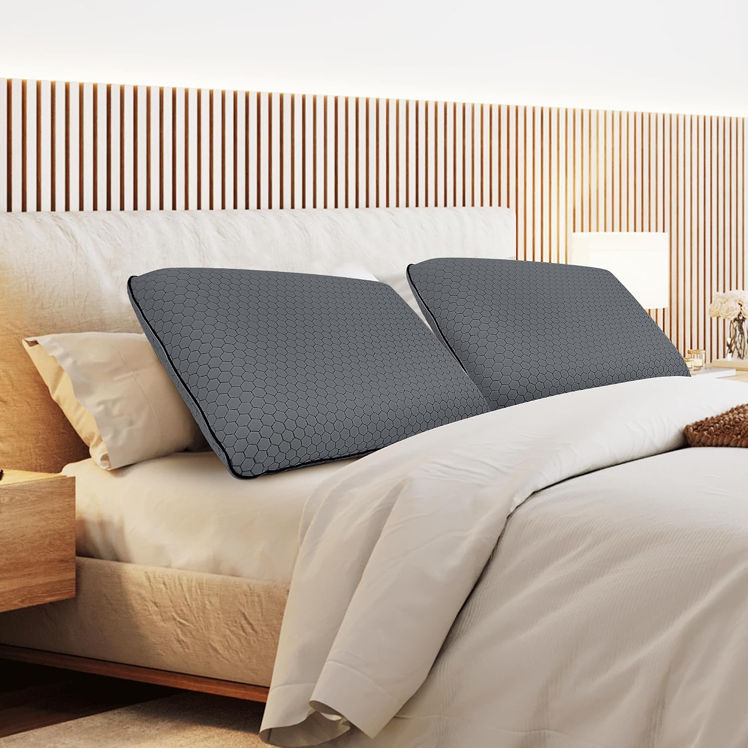 CushyOasis Memory Foam Pillows for Side, Back and Stomach Sleepers, Set of 2, Bed Pillow with Washable Cover and Breathable Mesh, Bed Pillo…