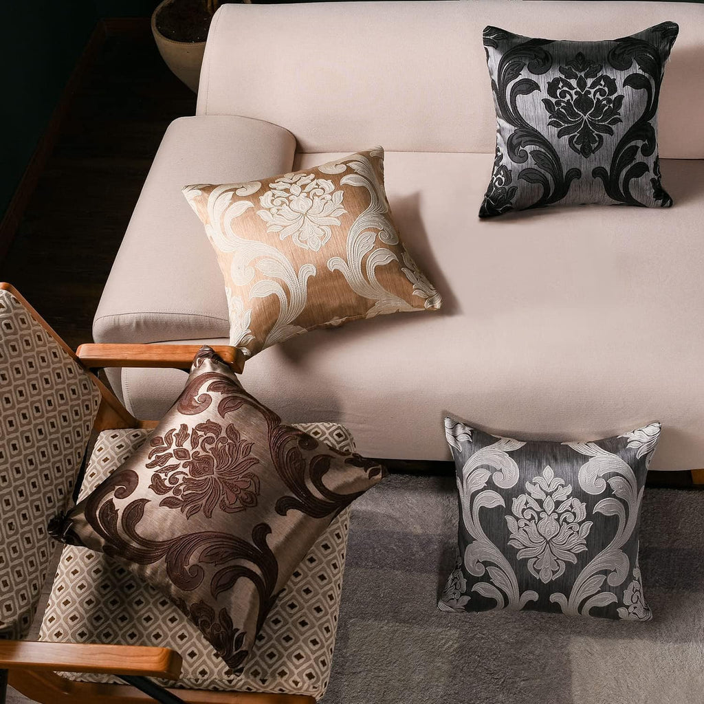 Napearl Throw Pillow Covers-Set of 2 Cushion Covers with Champagne Gold Beige Jacquard Patterns, Decorative Pillowcase for Couch, Sofa, Bed…
