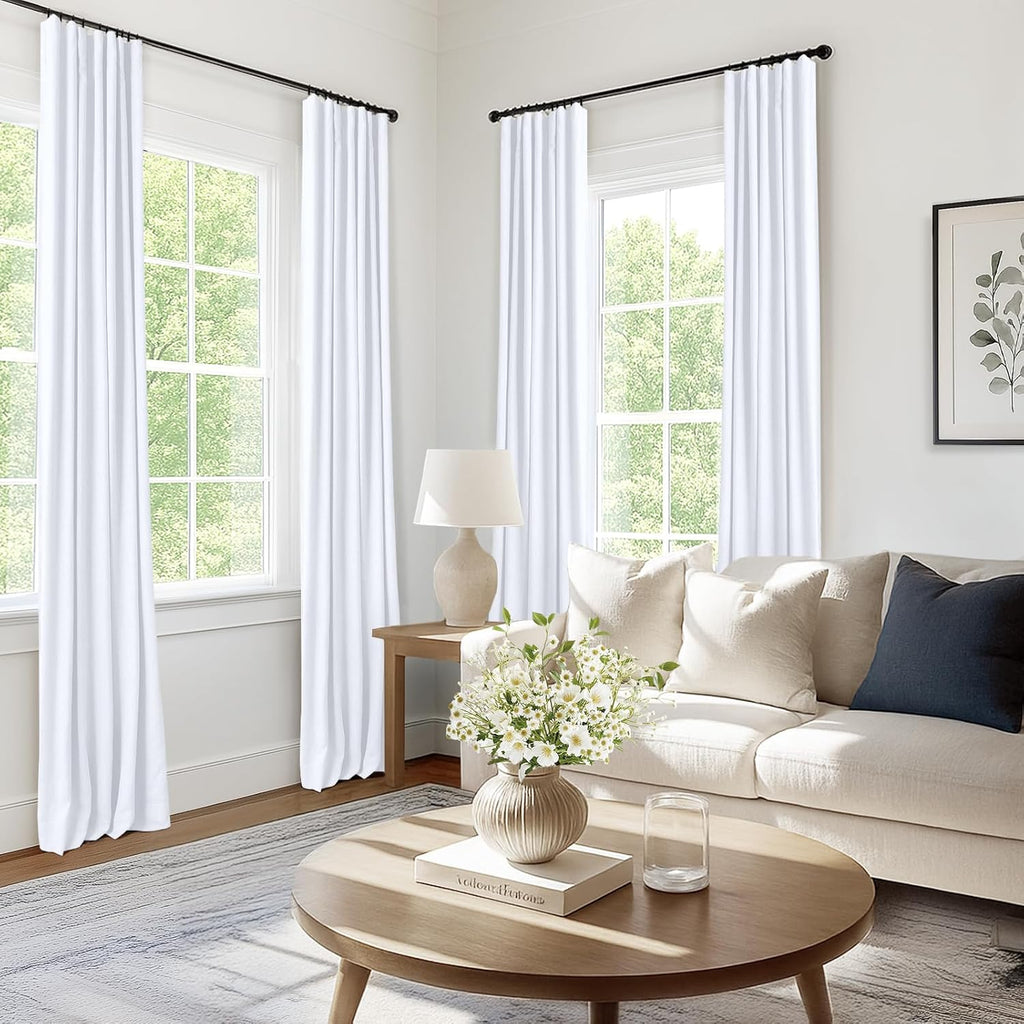 INOVADAY 100% Blackout Curtains for Bedroom, Black Out Curtains 72 Inch Long, Clip Rings Linen Blackout Drapes, Thermal Insulated Room…
